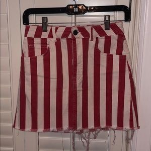RED & WHITE STRIPED DENIM MINI SKIRT
